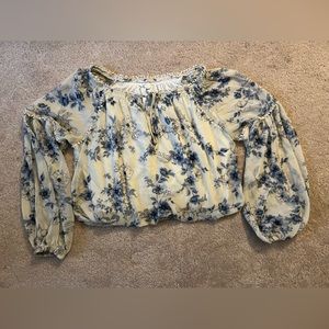 Blue and white floral chiffon top